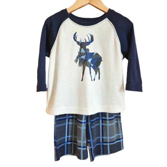 Hanna Andersson Toddler Deer Pajama Set Plaid Top & Bottom Size 80 (18-24M) - Picture 1 of 8